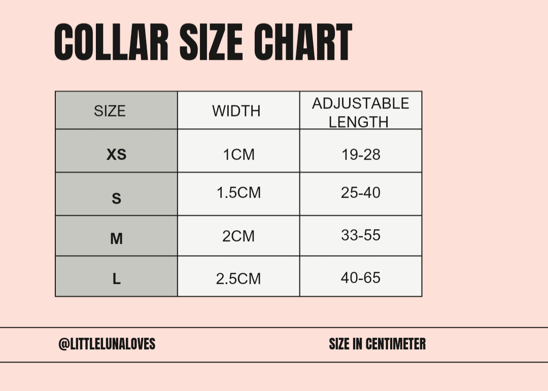 Dog collar size chart