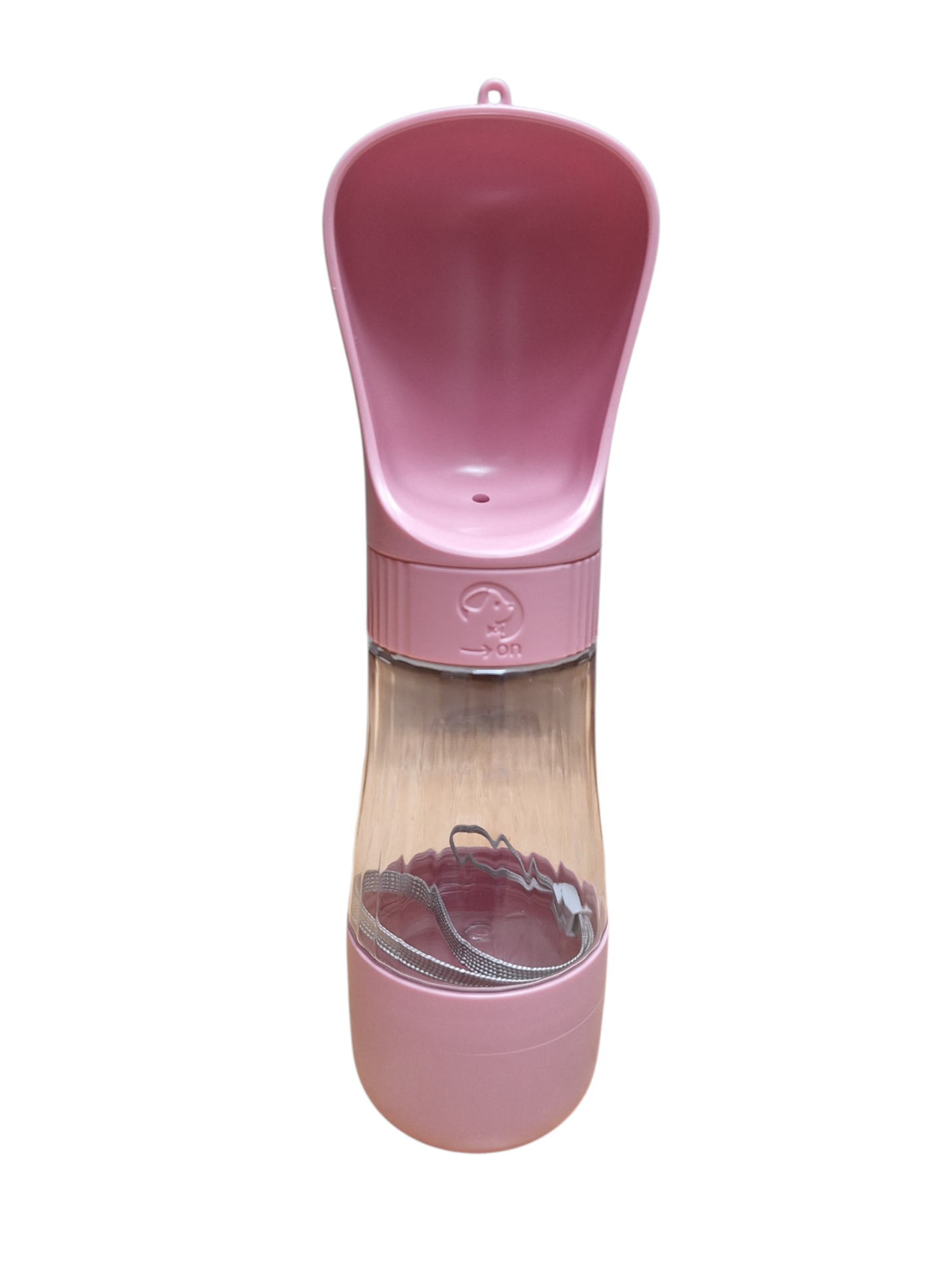 Pink pet water bottle with a transparent section on a white background