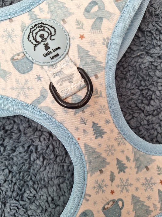 Close-up of a textured product with a patterned background featuring trees and snowflakes.